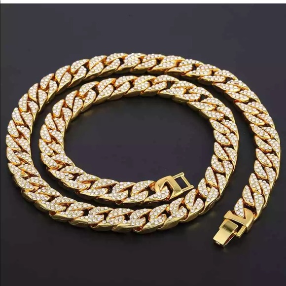 gold silver chain cuban link necklace & bracelet - Picture 3 of 4